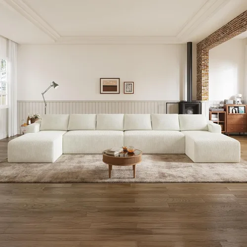 Vista 32 de Novilla Camillas deshuesadas en forma de L de 144 pulgadas para sala de Beige
