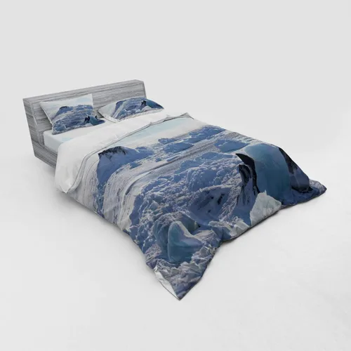 Vista 2 de Ambesonne Alaska Duvet Cover Set, Arctic Winter with Ice Lake Photo from The Northern Part of World Cold Wilderness, 4 Piece Bedding Set with Shams