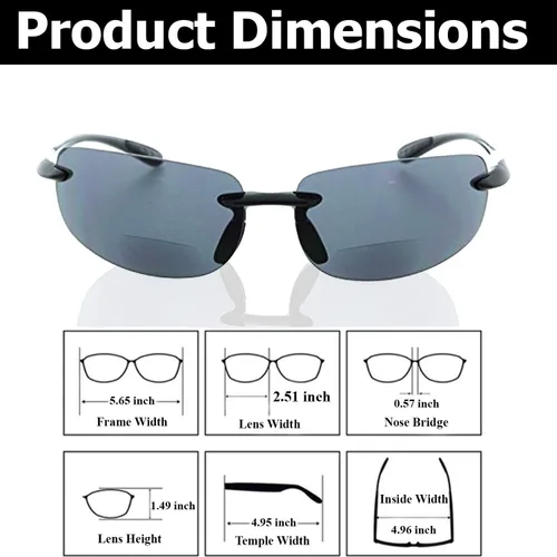 Vista 5 de Maui Isla VidaAnteojos de sol bifocales Rimless Wrap Lectores de Sol ligero TR90marco para hombres y mujeresdisponible en lentes polarizados o