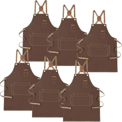Vista 9 de Delantal de chef con correas cruzadas en la espalda para hombres y mujeres, delantal de lona de algodón para pintura de artistas, cocina