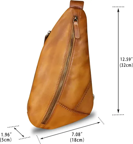 Vista 4 de Bolso bandolera de cuero genuino para motocicleta, bolso hecho a mano, mochila de senderismo, mochila de hombro retro vintage, Marrón claro , M