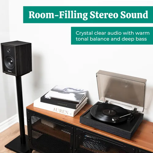 Vista 2 de Electrohome Montrose Record Player Stereo System, 4" Bluetooth Powered Bookshelf Speakers, Belt-Drive Bluetooth Turntable with Audio-Technica Black