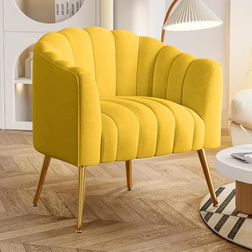 Vista 8 de Dewhut Silla de Acento de Sofá con Forma de Calabaza de Tamaño Grande, Sillas Tipo Barril Modernas y Cómodas Tapizadas en Terciopelo, Sillón