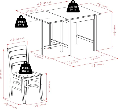 Vista 4 de Winsome Lynden Mesa de comedor extensible con 2 sillas con respaldo de escalera, 48 pulgadas de ancho, 30 pulgadas de alto, nogal
