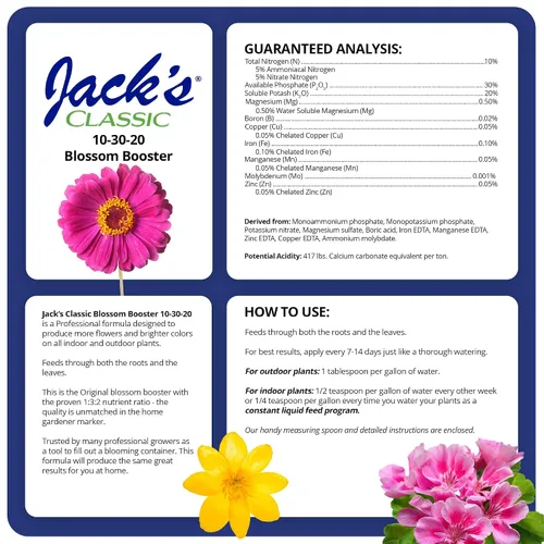 Vista 2 de Jack's Classic 10-30-20 Blossom Booster Fertilizante soluble en agua con micronutrientes para aumentar el color y la cantidad de flores en plantas