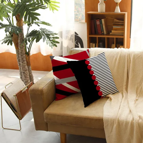 Vista 8 de Fundas de almohada rojas y negras de 16 x 16 pulgadas, almohadas rojas y negras para sofá, fundas de almohada decorativas abstractas