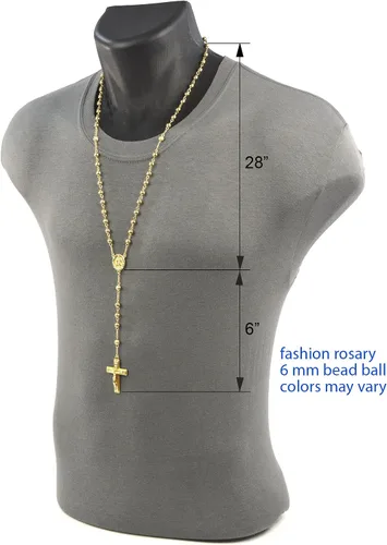 Vista 3 de metaltree98 Collar de rosario chapado en oro de 14 quilates con cuentas de Guadalupe y cruz de Jesús de 28 pulgadas HR 600 G, Zinc