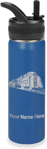 Vista 31 de LaserGram Botella de agua personalizada, tren de carga, acero inoxidable de doble pared aislada al vacío con popote superior, regalo grabado Negro