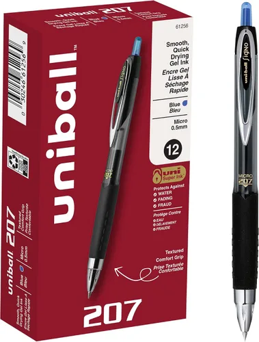 Vista 7 de Uniball Signo - Bolígrafo de gel retráctil, mediano de 0.028 in, tinta azul, barril con detalles azul/metálico, docena (paquete de 12)