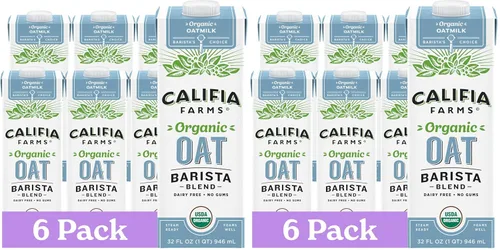 Vista 8 de Califia Farms - Mezcla de Avena Orgánica Barista, 32 oz (Paquete de 6), Estable en Estantería, Sin Lácteos, A Base de Plantas, Vegano, Sin OGM