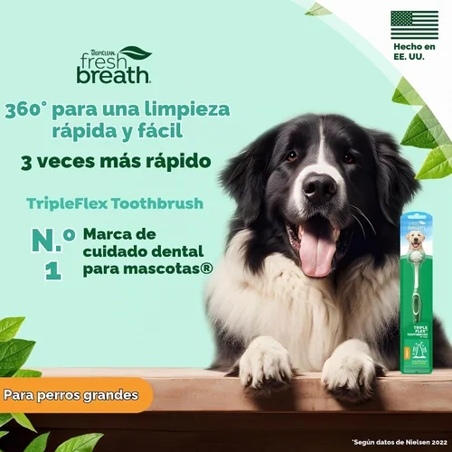 Vista 3 de TropiClean Fresh Breath TripleFlex Cepillo de dientes para perros grandes Uso con pasta de dientes o gel TropiClean Cepillo de dientes de 360