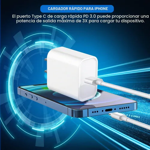 Vista 3 de Cargador de iPhone de 10 pies, bloque de carga rápida iPhone 14, cable USB C a Lightning de carga rápida de 10 pies y bloque de cargador de pared