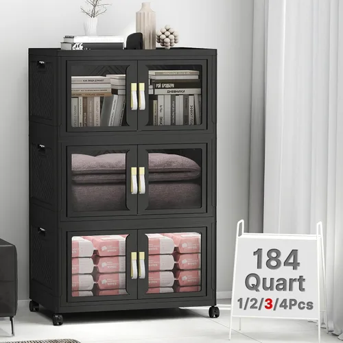 Vista 9 de Contenedores de almacenamiento apilables con tapas, puertas transparentes, contenedores de almacenamiento de 120 cuartos de galón, armario