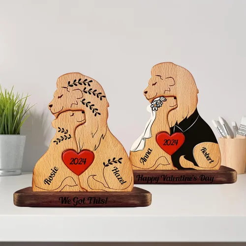 Vista 4 de Rompecabezas familiar de oso de madera personalizado con 2-8 nombres, figuras familiares de animales personalizadas para mamá, papá, regalos