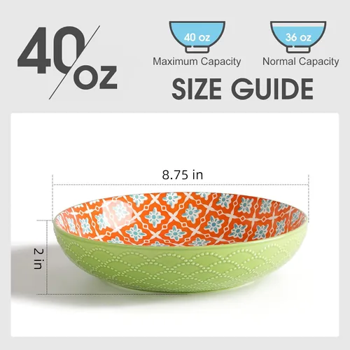 Vista 4 de Metahom Tazones de cerámica para pasta, cuencos grandes de 40 onzas, 8.75 pulgadas de ancho y poco profundos para cocina, juego de cuencos y platos