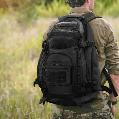 Vista 8 de FRTKK - Funda táctica Molle Admin Pouch Utility de corte láser EDC, bolsa de herramientas, fundas modulares horizontales, incluye parche
