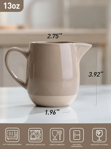 Vista 3 de famiware Milkyway Cremera de 13 onzas con asa, jarra de cerámica para café/leche/salsa/servir/ensalada, dispensador de gres para jarabe de arce