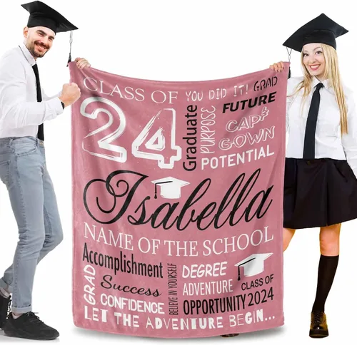 Vista 2 de Manta de graduación personalizada 2024, regalo para graduados de la escuela secundaria, nombre de graduado personalizado y manta escolar, regalo
