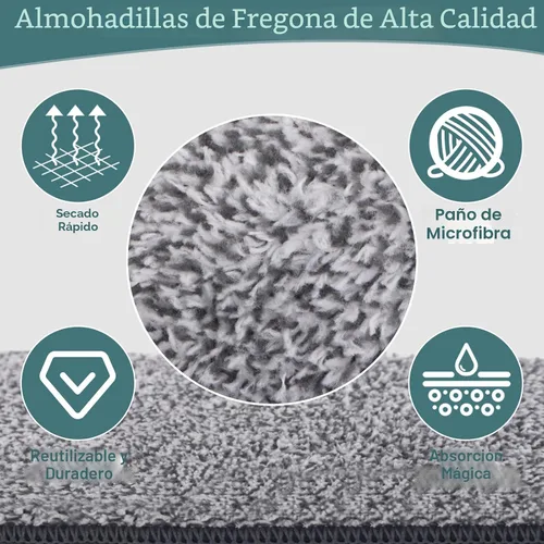 Vista 6 de Trapeador plano con 3 almohadillas, mopas de microfibra para limpieza de pisos con mango ajustable de 73.7-124.5 cm, mopa de polvo para pisos