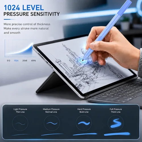 Vista 4 de Lápiz óptico para Microsoft Surface (batería de 300 días), Surface Pro 11/10/9/8/7/6/5/4/3, Go 1-4, Book 1-3, laptop 1-6, Studio 1-2 con botón Azur