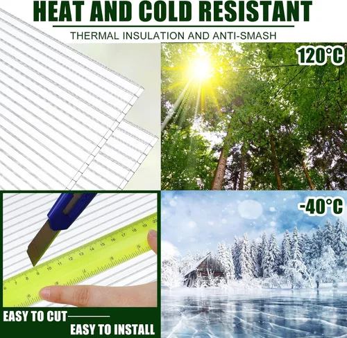 Vista 3 de Tatuo Paquete de 6 paneles de policarbonato para invernadero de 6 x 2 x 0.24 pulgadas, paneles de techo de doble pared, impermeables, con protección