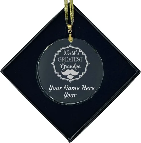 Vista 9 de LaserGram Personalized Glass Christmas Ornament, World's Greatest Grandpa, Custom Laser Engraved Gift Idea (Diamond Shape)