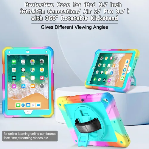 Vista 6 de LTROP Funda Protectora para iPad de 6ª/5ª Generación y iPad Air 2, Funda para iPad de 9.7 Pulgadas con Correa para el Hombro, Soporte