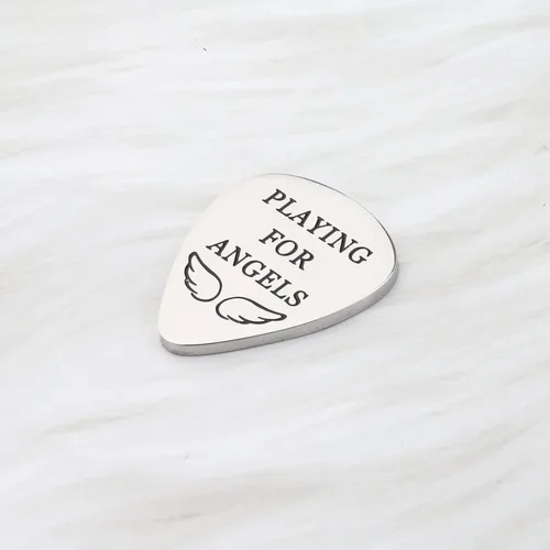 Vista 5 de CENWA Regalo conmemorativo para hijo tocando para ángeles, púa de guitarra, regalo de recuerdo en memoria de la pérdida del músico de un ser querido