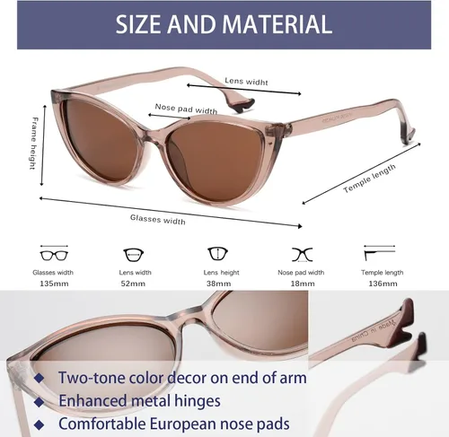 Vista 5 de Gafas de sol polarizadas retro de ojo de gato para mujer, gafas de sol vintage Y2K de moda VF2219