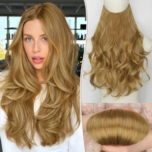 Vista 21 de KooKaStyle Extensiones de Cabello con Alambre Invisible, Largas, Lacias, en Capas, Sintéticas con Alambre Transparente, Tamaño Ajustable, 6 Clips