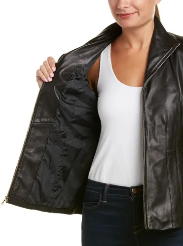 Vista 3 de Cole Haan Chaqueta de cuero con cuello de ala para mujer