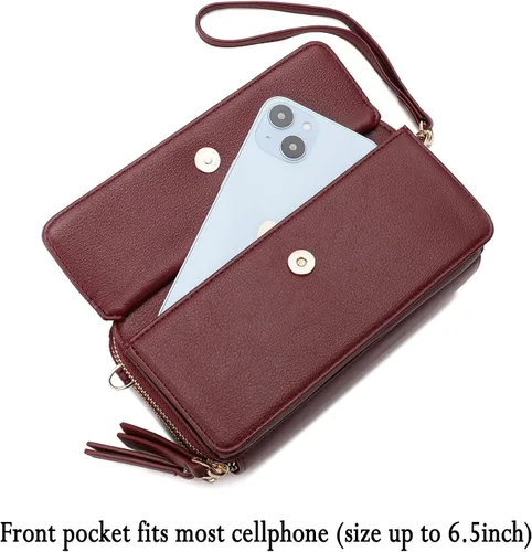 Vista 3 de Lanyani Cartera cruzada RFID con bolsillo para teléfono para mujer, cuero vegano