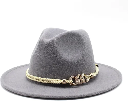 Vista 9 de Sombrero Fedora Panamá de fieltro de ala ancha para dama con Azul bebé