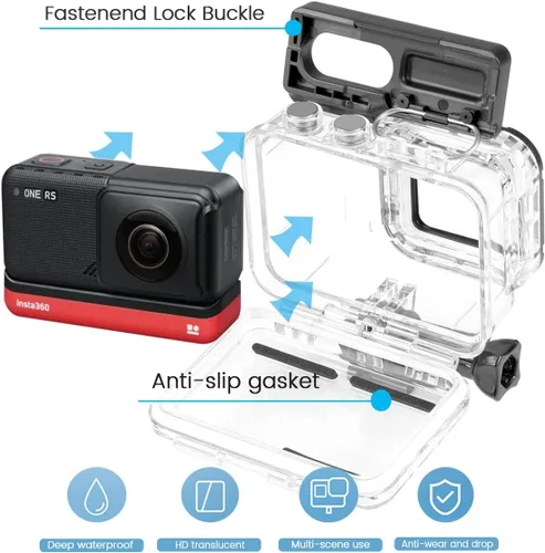 Vista 4 de Funda de buceo para cámara de acción Insta360 ONE RS 4K Edition, carcasa impermeable para buceo subacuático, 196.9 ft/196 pies con accesorio