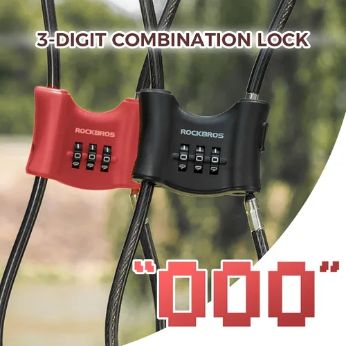 Vista 5 de ROCKBROS Candado de bicicleta (2.2 ft/2.2 pies), bloqueo de cable de combinación de 3 dígitos reiniciable, para motocicleta, bicicleta de carretera