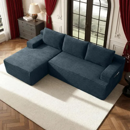 Vista 68 de Sofá modular moderno de 96 pulgadas para sala de estar, sofá modular tapizado sin hueso con bolsillos, cómodo sofá nube con diván en forma de L Negro