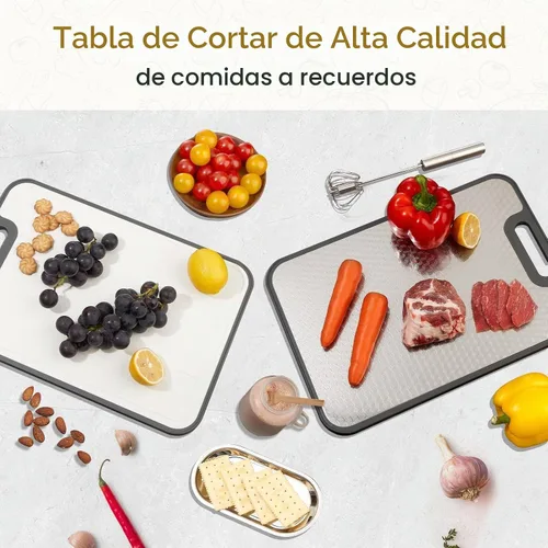 Vista 3 de Tabla de cortar de acero inoxidable, doble cara con paja de trigo PP, diseño de cubo 3D antideslizante, tabla de cortar grande de 15.75 x 11