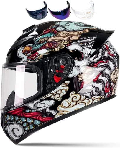 Vista 24 de HTLNUZD - Casco de motocicleta de cara completa, compatible con Pinlock, viseras transparentes y tintadas, modelo aprobado por DOT, casco de moto