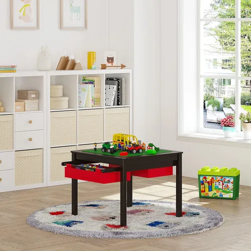 Vista 2 de UTEX Mesa de juego de construcción 2 en 1 para niños con cajones de almacenamiento y plato integrado (Espresso)
