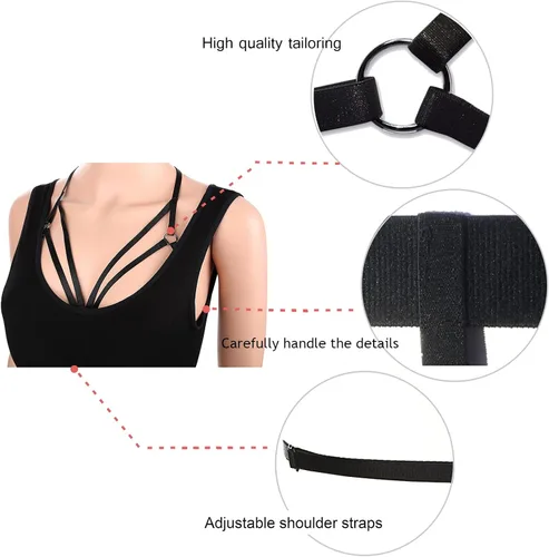 Vista 6 de ADRAMATA Lencería sexy para mujer con arnés de jaula, bralette de tiras sin cubos, talla grande, 4