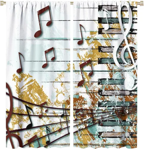 Vista 25 de Cortinas de notas musicales, blanco y negro, instrumento musical, canción, arte de canción, opacas, para ventana, dormitorio, sala de estar