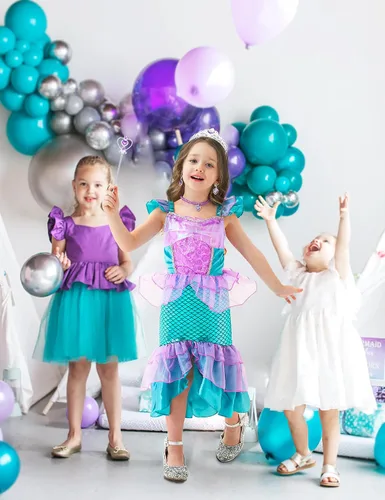 Vista 7 de Esvaiy Disfraz de sirena para niñas, vestido de sirena para Halloween, cumpleaños, princesa, disfraz para niños pequeños