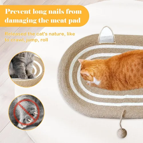 Vista 6 de Cama rascador para gatos 3 en 1, tabla rascador de sisal para gatos, almohadilla ovalada para arañazos de gatos, duradera para rascar, cama redonda