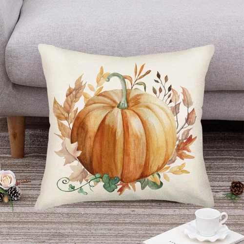 Vista 2 de Fukeen Fundas de almohada decorativas de otoño de 16 x 16 pulgadas, calabaza naranja y hojas de arce, fundas de almohada de cosecha de otoño, fundas
