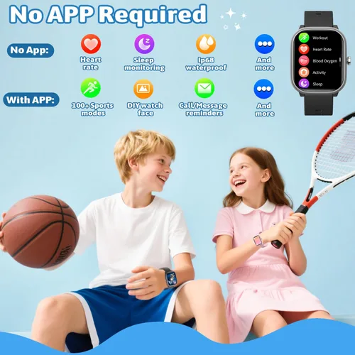 Vista 2 de Fikami - Reloj inteligente para niños y niñas sin necesidad de APP/teléfono, reloj deportivo para niños de 1.8" IP68 resistente al agua, podómetro