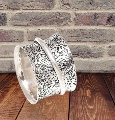 Vista 3 de Anillo giratorio de plata de ley 925 con flores para mujer, anillo para aliviar la ansiedad, anillo de meditación