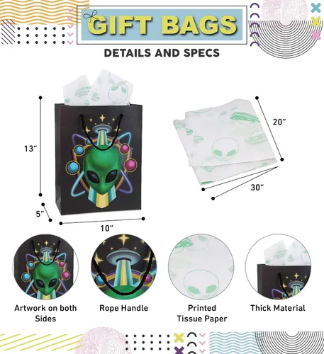 Vista 2 de DolliBu Alien - Bolsa de regalo grande con papel de seda y asas, 13 pulgadas