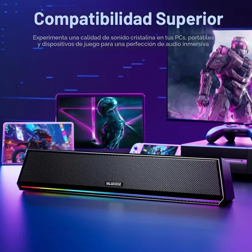 Vista 7 de Bluedee Altavoces de computadora para PC de escritorio, altavoces Bluetooth 5.3 para PC con luz RGB dinámica, barra de sonido de computadora