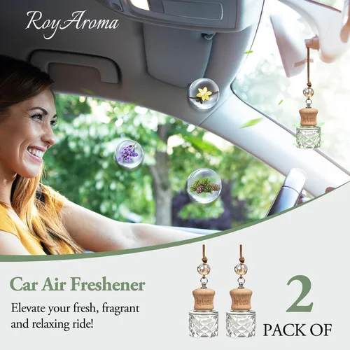 Vista 6 de RoyAroma Difusor ambientador ecológico para automóvil, difusor colgante para automóvil, paquete de 2, perfume de aceite esencial natural