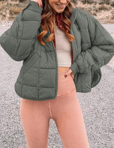 Vista 5 de LEANI Women's Oversized Lightweight Puffer Jackets Long Sleeve Zipper Short Down Coat with Pockets